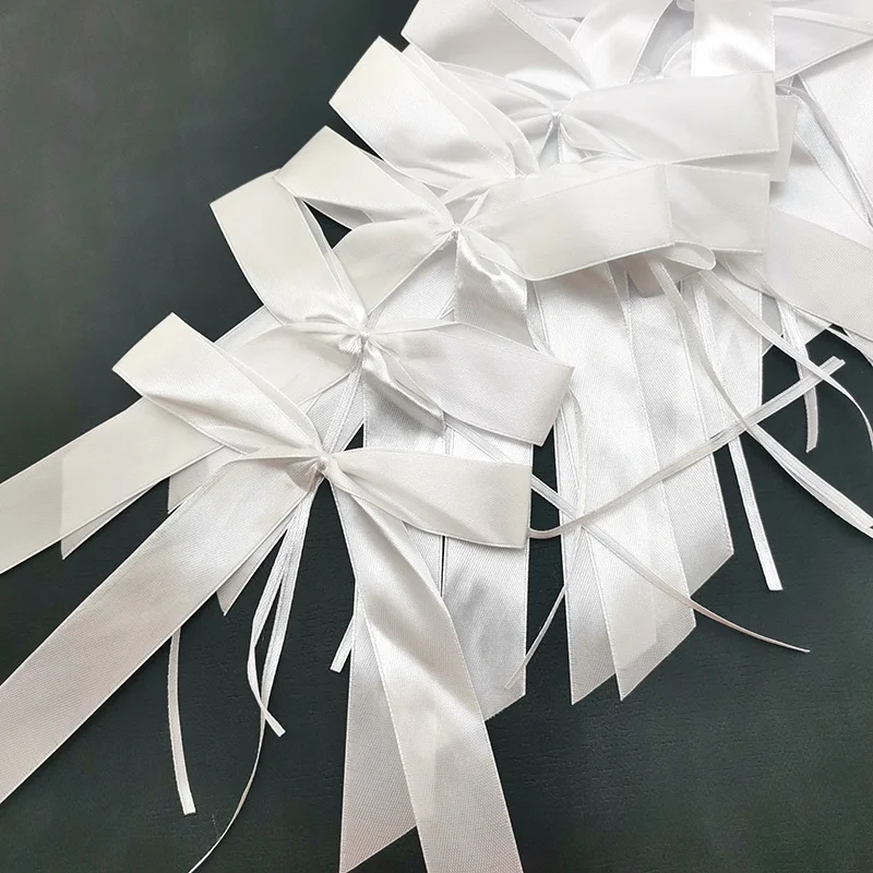 White Handmade Satin Ribbon Bow for Girl, Hairpin Accessories, Clothing, Collocation Gifts, Wedding Decoration, 20cm 50 Pcs/Pack