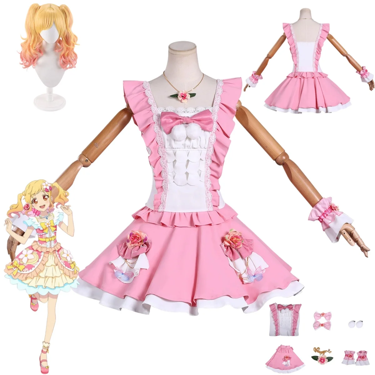 

Anime Aikatsu Idol Activity Nijino Yume Cosplay Costume Elf Pink Princess Dress Maid Skirt Uniform Wig Woman Cute Carnival Suit