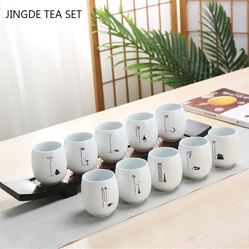 1pc Boutique Ceramic Teacup Tea Bowl Jingdezhen White Porcelain Tea Cup Personal Single Cup Tea Set Supplies Home Drinkware