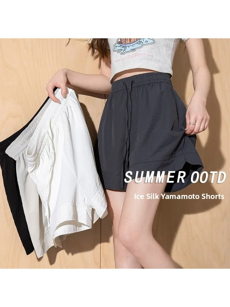 

High Waist Sporty Shorts for Women Summer 2026 Casual Loose Wide Leg Pants Slimming Effect Outdoor Wear Polyester Fiber