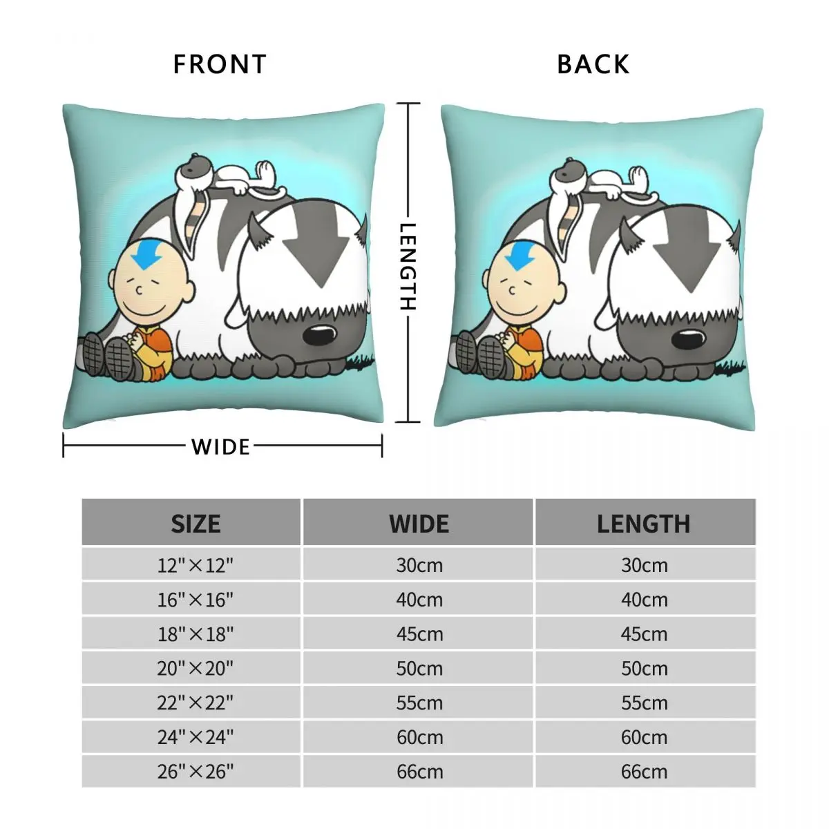 Aang And Appa Avatar Pillowcase Polyester Linen Velvet Creative Zip Decorative Pillow Case Home Cushion Cover