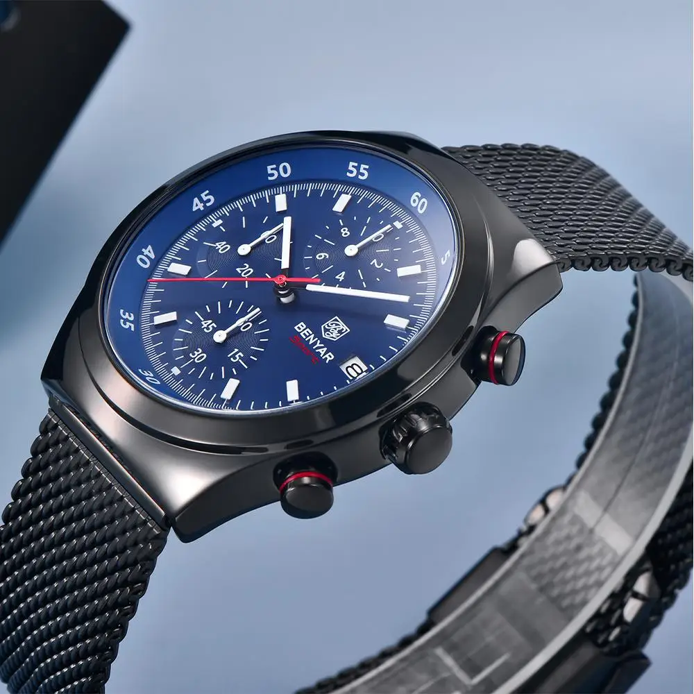 

BENYAR лучший бренд мужские многофункциональные кварцевые часы с календарем и ночником водонепроницаемые часы из нержавеющей стали для мужчин 5200