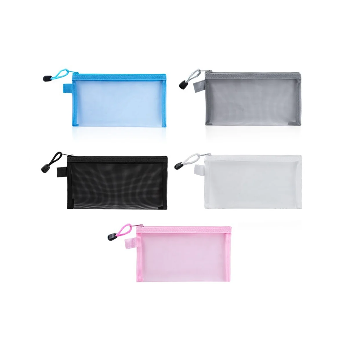 5 قطعة شبكة زيبر الحقيبة واضح وثيقة حقيبة كتاب ملف المجلدات القرطاسية مقلمة أكياس التخزين 5 ألوان A6(19X11Cm)