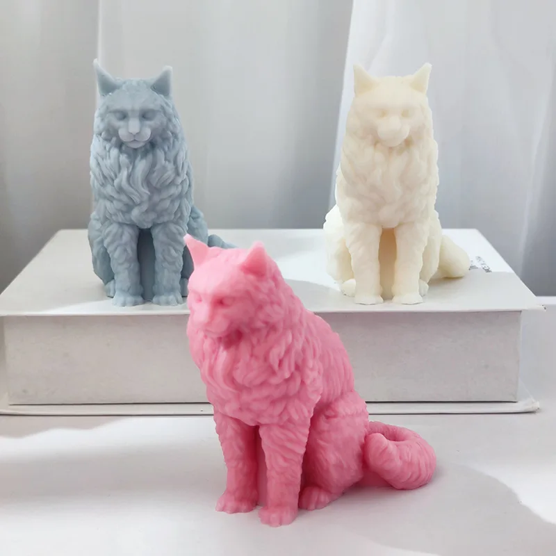 

Big Tail 3.66inch Sitting Maine Cat Candle Soap Silicone Mold 3D Animal Ornament Plaster Aromatherapy Mould