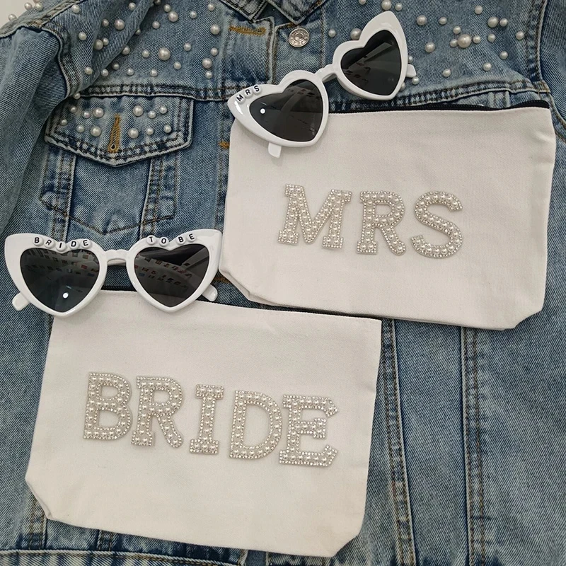 Bride Mrs makeup Bag sunglasses beach pool yacht Bridal Shower Wedding Engagement Bachelorette Party Nash Bash Honeymoon gift