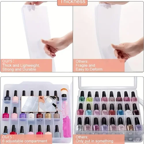 Imagen 2 del producto Organizador de esmalte de uñas portátil, soporte transparente de doble cara para esmalte de uñas, almacenamiento de uñas de Gel para 48 botellas con 6 divisores ajustables