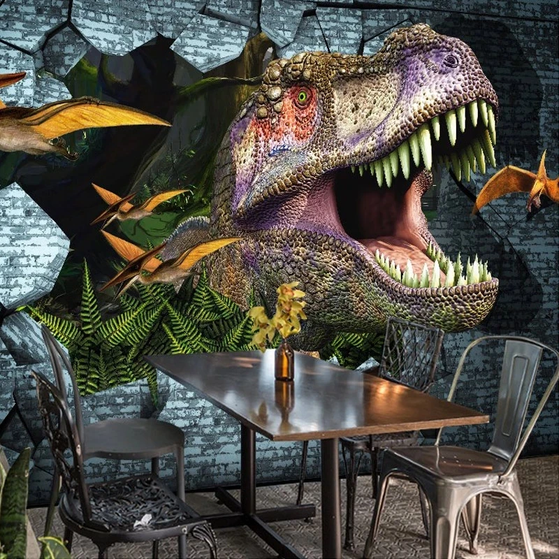 Custom Photo 3D Dinosaurs Mural Self Adhesive Wallpaper Bedroom KTV Bar Living room sofa TV background restaurant study Hotel 8d