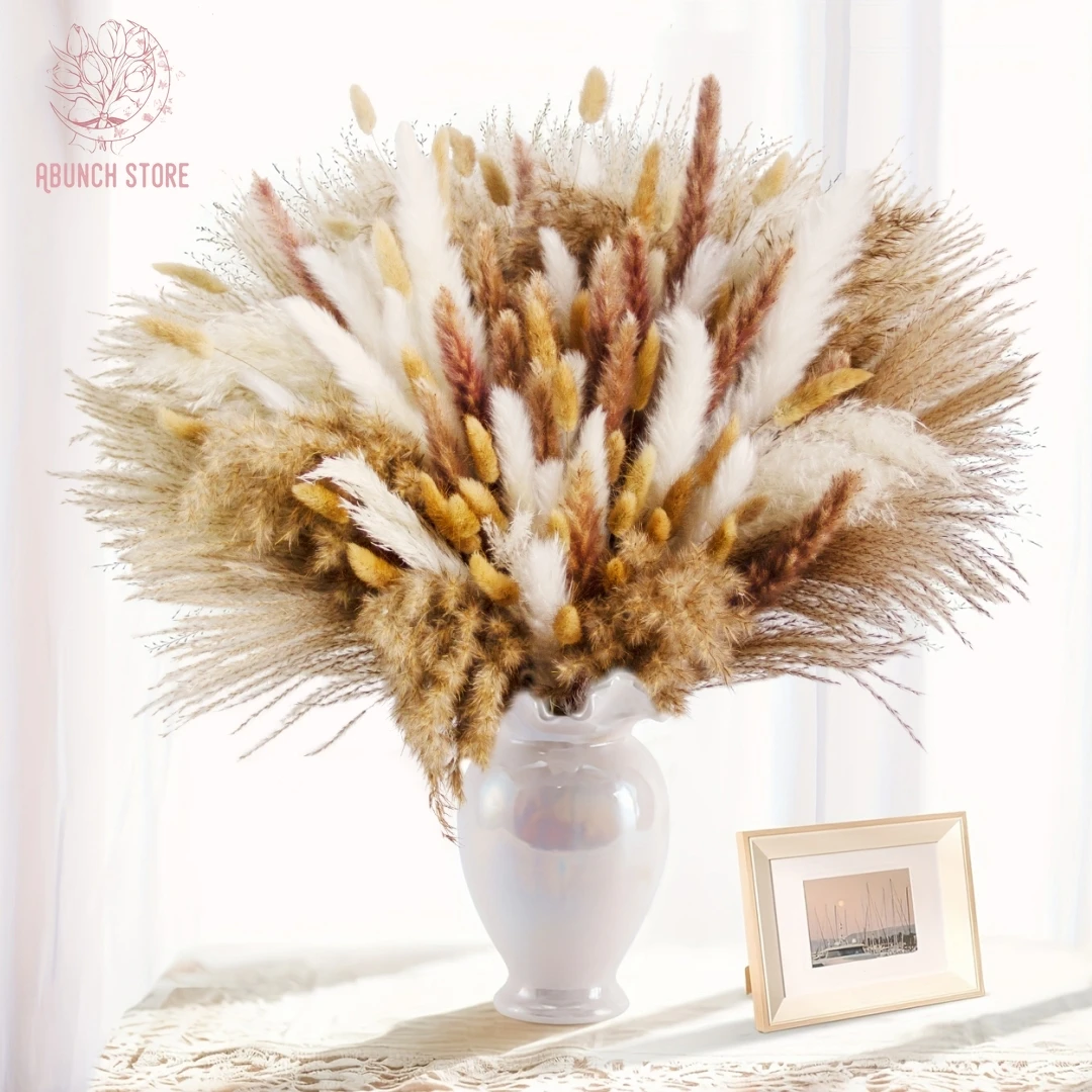 

Fluffy Pampas Dried Flower Bouquet Home Vase Decor Natural Bunny Tail Grass Phragmites Artifical Flower Wedding Party Decoration