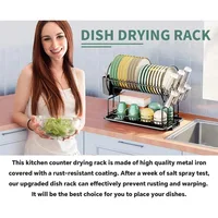 2 tier dish drying rack drain board set tableware drainer Kitchen countertop storage rack cup holder Knife and fork holder - Image 5
