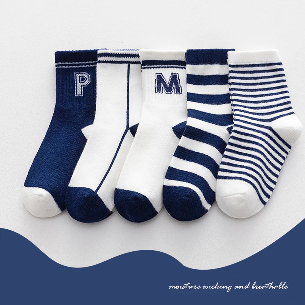 5Pairs 1-14Years Boy's  Mid-tube Socks All-match Breathable Comfortable Athletic Socks Children's Clothes for Cutumn Clean