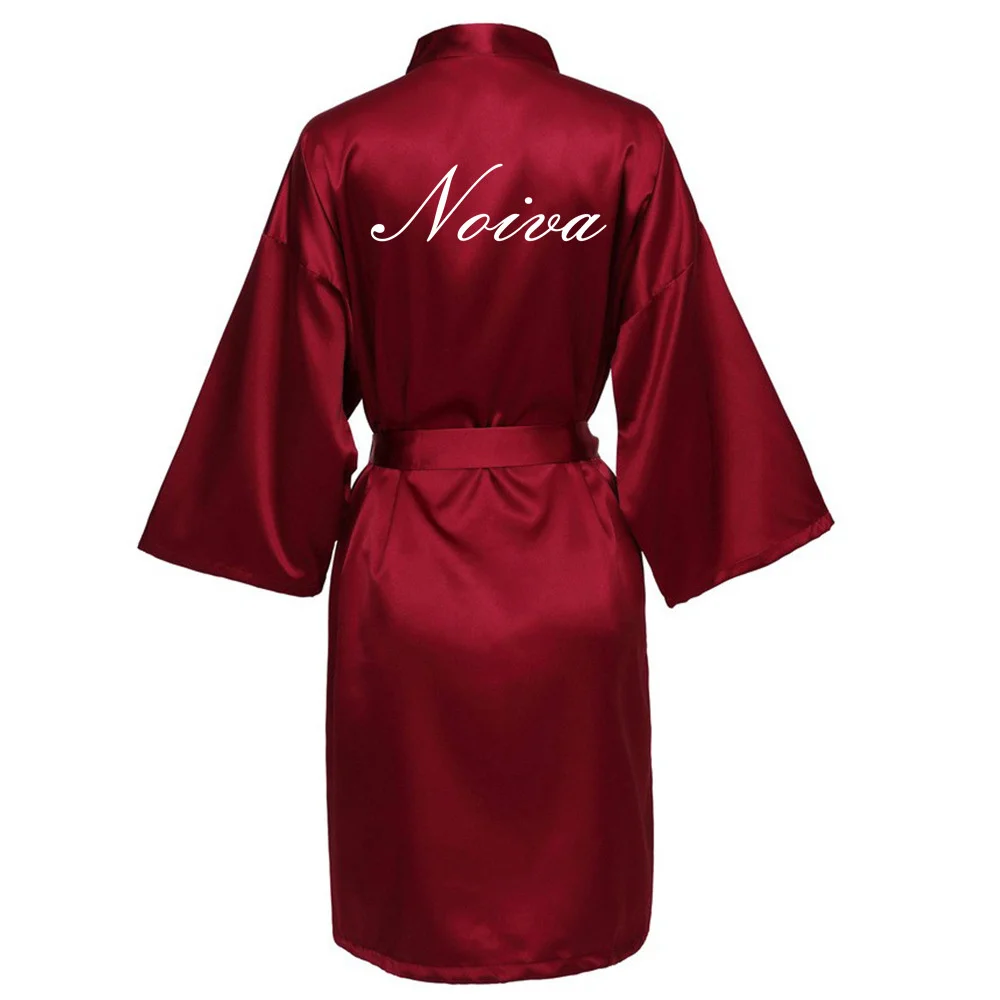 Portuguese Women Faux Silk Short Night Printing Robe Kimono Robe Fashion Bath Robe Sexy Bathrobe Femme Wedding Bride Bridesmaid