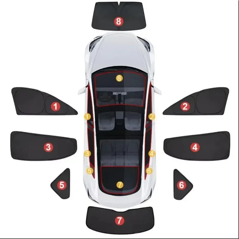 Triangular privacy sunshade set for front windshield and side window auto accessories