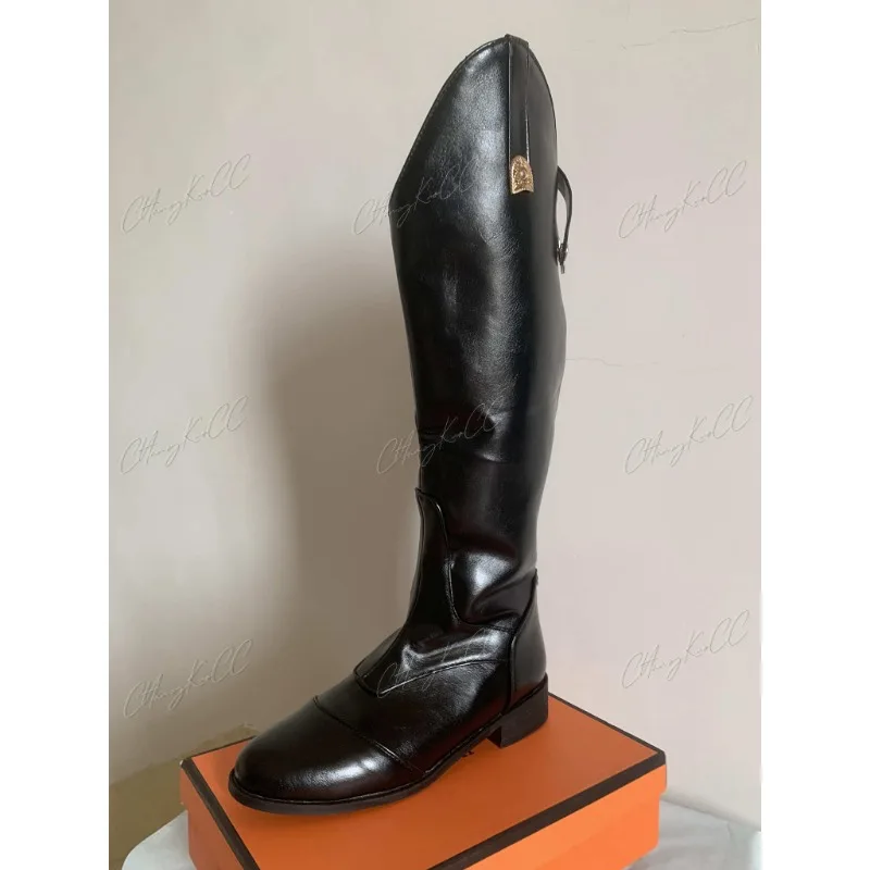 Stivali alti cavallo ginocchio Rider scarpe in pelle PU ridingequestre lungo Bootcut Rider albero largo Costume medievale per le donne