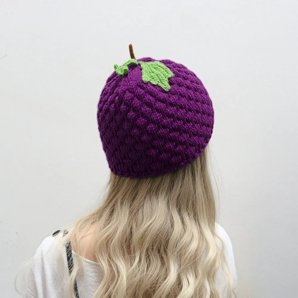 Lemon Creative Knitted Fruit Hat Warm Thick Strawberry Pullover Cap Stretchy Funny Pineapple Beanie Cycling
