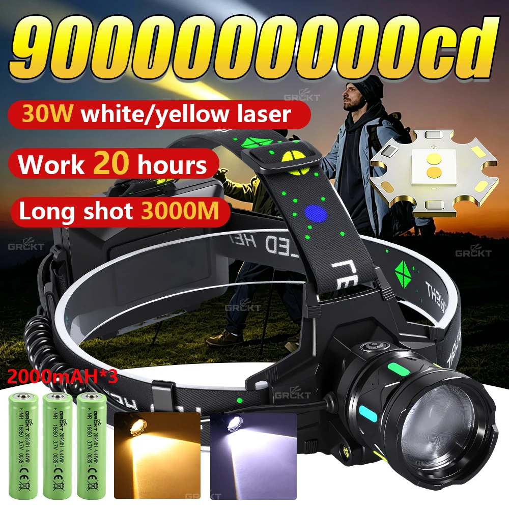 18650X3 Powerful Headlamp Led Rechargeable Headlamp Super Bright Head Lantern Waterproof Spotlights For Outdoor Hiking Lantern