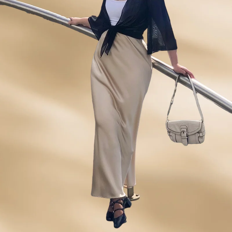 22MM 100% Mulberry Silk Maxi Skirt Women Satin Slip Skirt High Waist Fishtail Long Skirts Elegant Wrap Skirt Office Dress Skirt