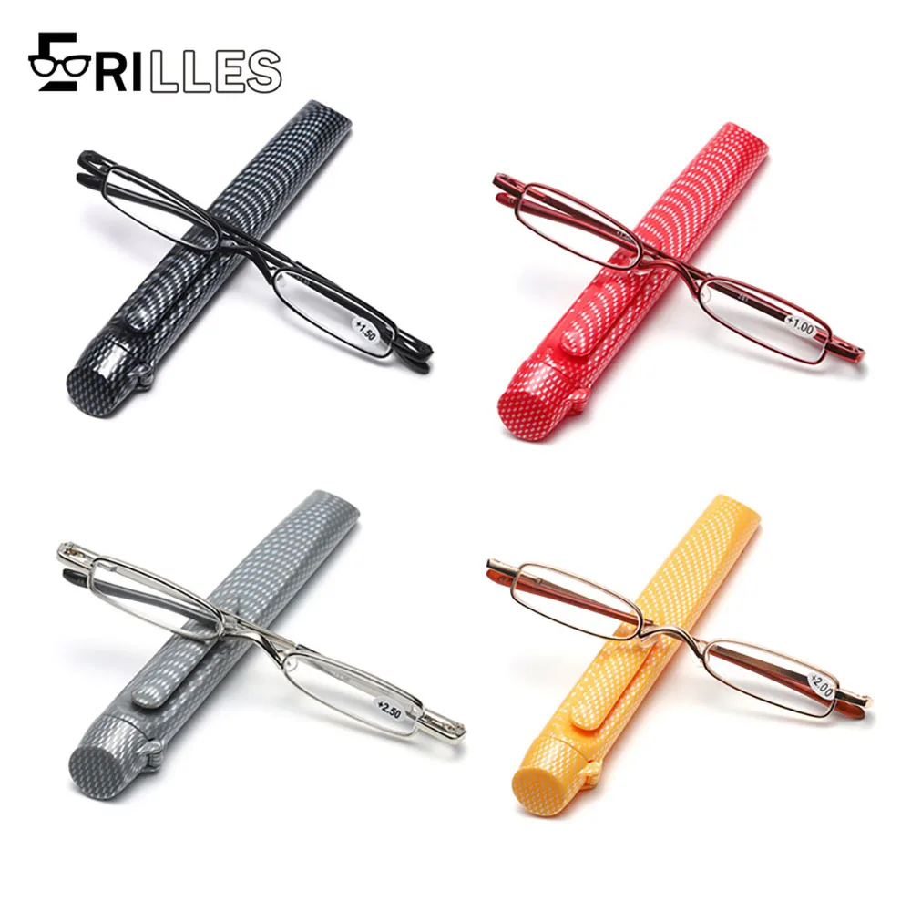 

Carbon Fiber Reading Glasses, Mini Lightweight Full Frame Square Design, Portable Foldable for Travel, Elderly Eyewear