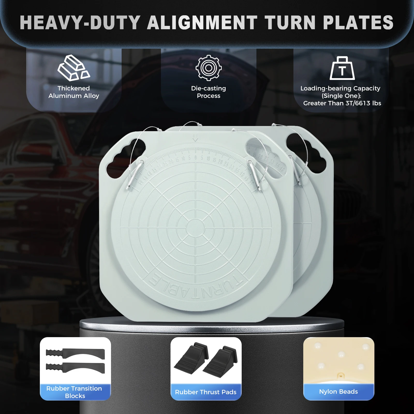 2Pcs Professional Wheel Alignment Turn Plates 3T/6613lbs Capacity, for Auto Lift Groove, Car Truck Vehicle Service