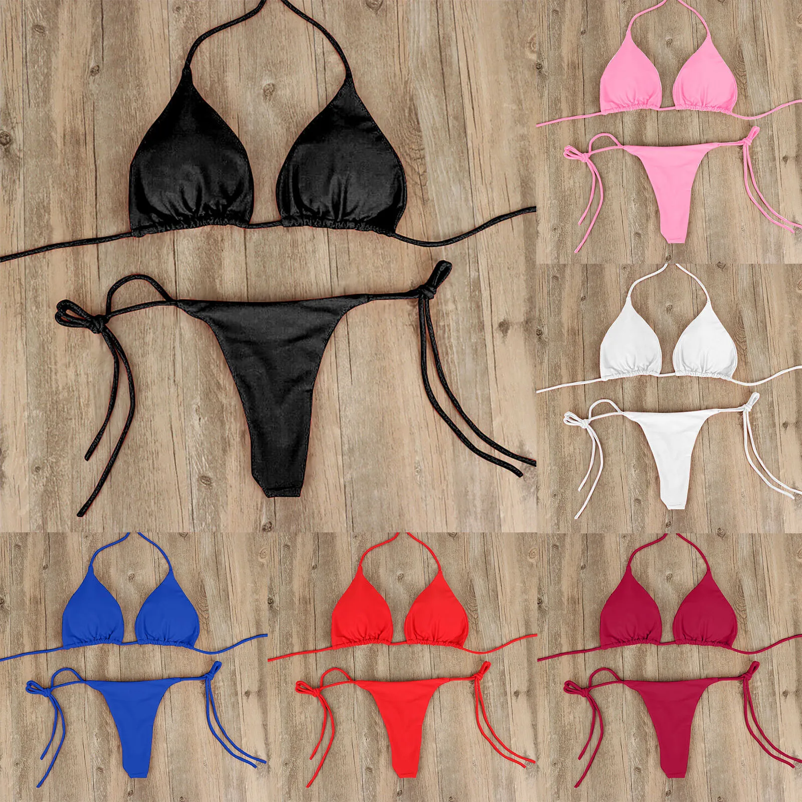 Traje de baño de dos piezas para mujer, conjunto de Bikini Sexy con sujetador acolchado de realce, Tanga, ropa de playa, lencería femenina