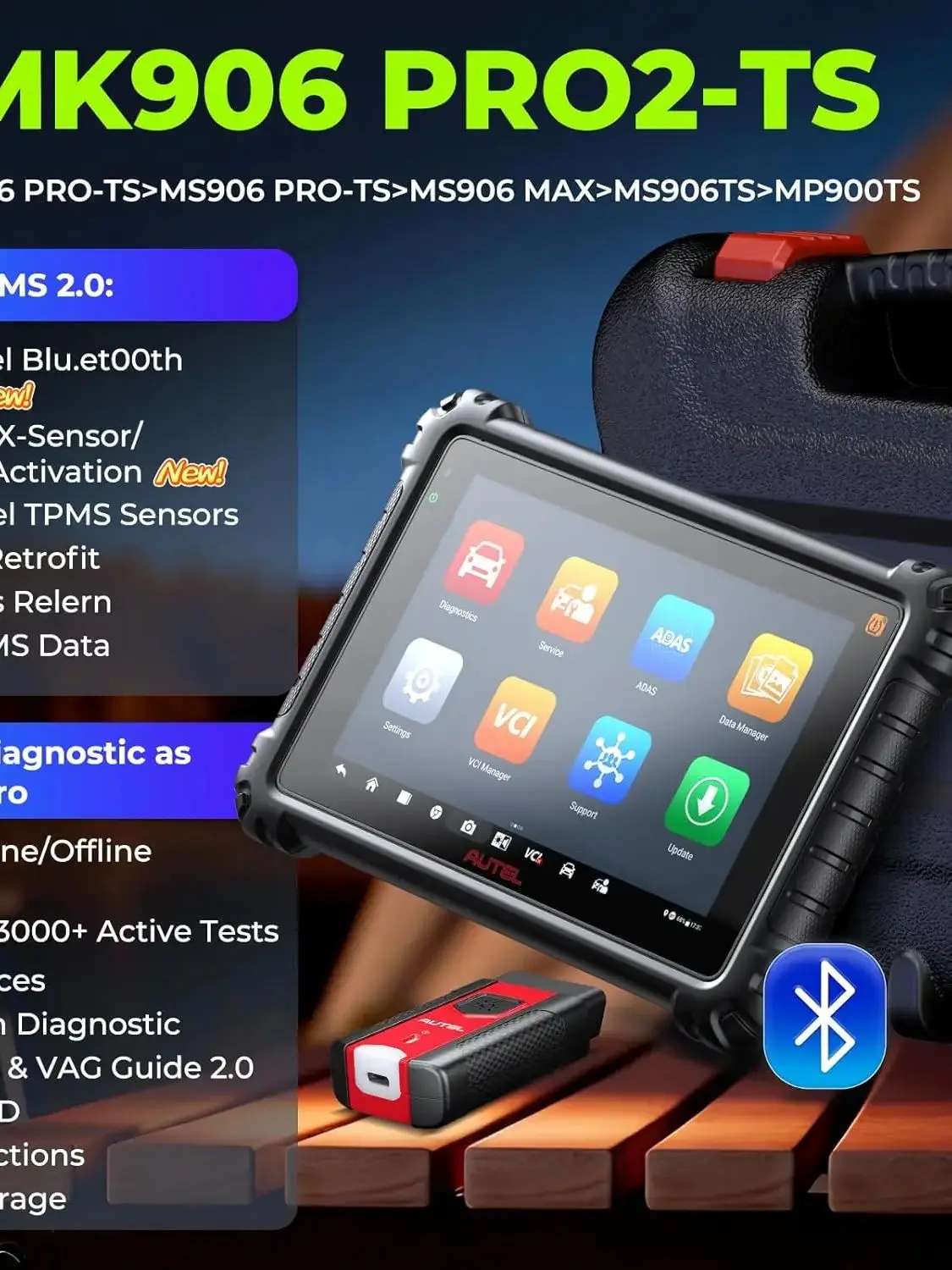 Autel Scanner MaxiCOM MK906 PRO2-TS Diagnostische Hulpmiddelen ECU Codering Top TPMS Programmering Automotive Diagnostische Scanner CAN FD/DOIP - afbeelding 2
