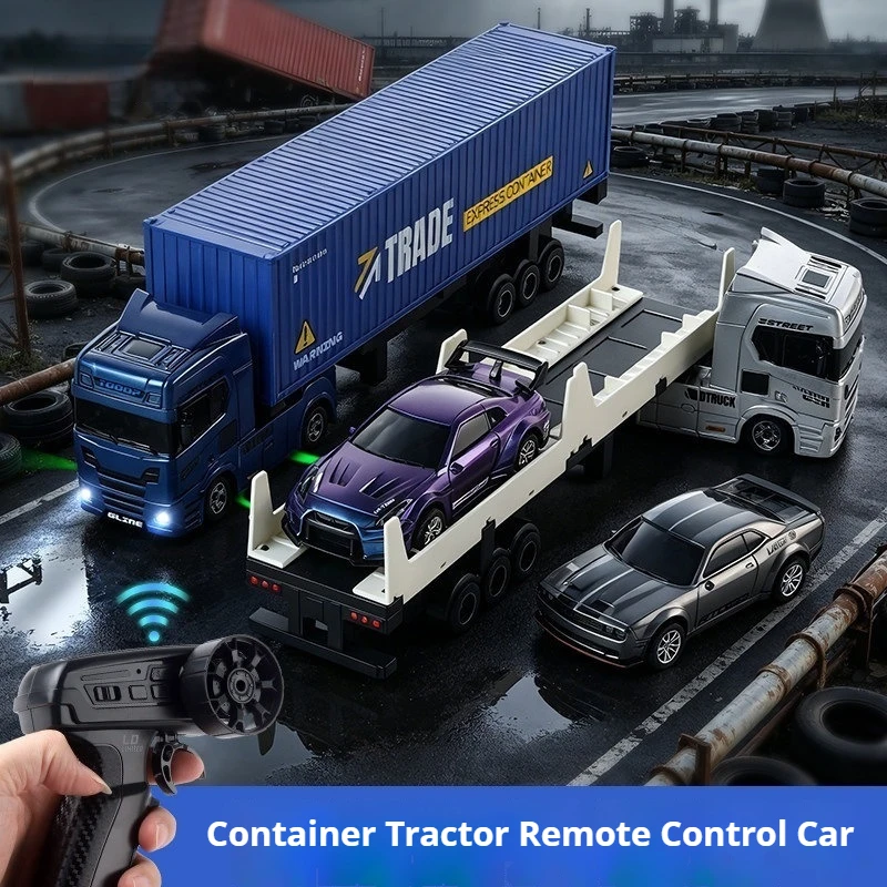 New 1/64 Full-Size Container Truck Full Scale Rc Drift Car Diy Model Container Trailer Remote Control Car Boys' Toy Car