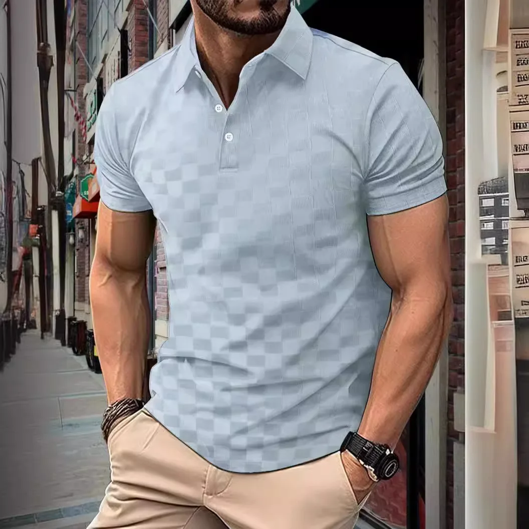 

Ice Silk Casual Shirt Men's Short Sleeve Turn-down Collar Summer New Pattern Embroidery Grid Design Daily Wear Polyester...