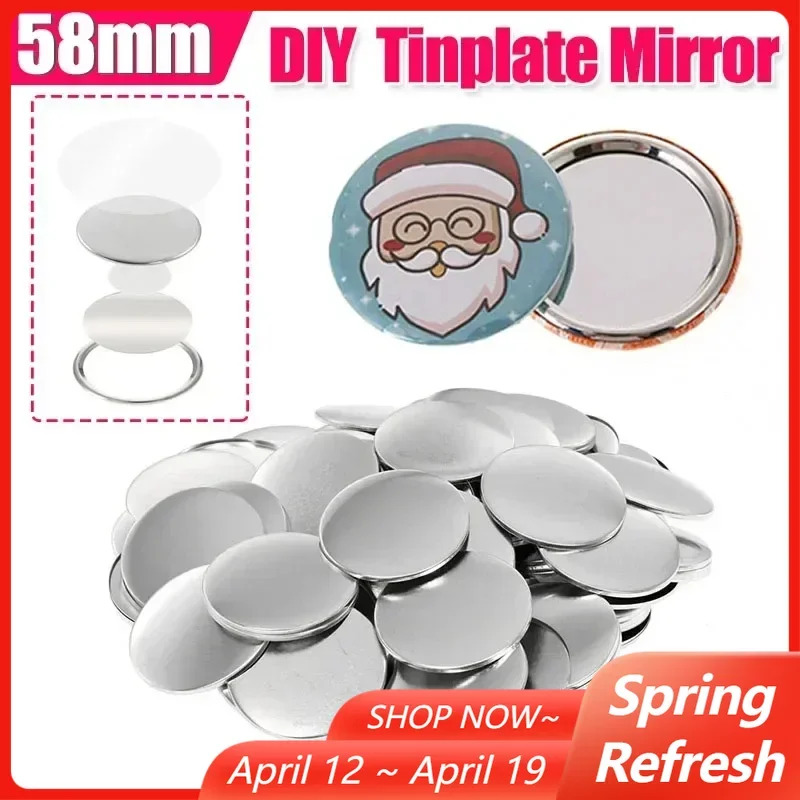 

100 шт., 58 мм, карманные зеркальные кнопки, детали для изготовления пустых значков, кнопка для изготовления DIY, мини-жестяные зеркальные материалы для машины для прессования значков