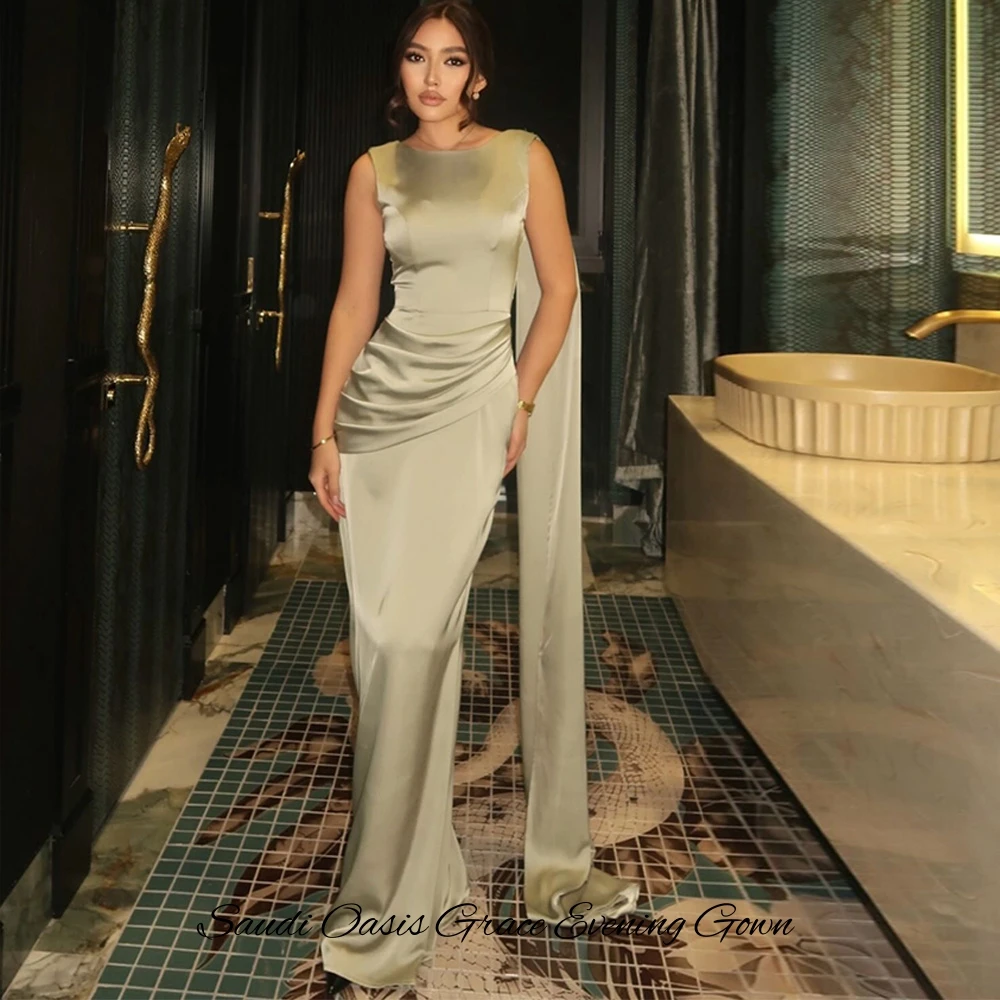 Classic Sleeveless O-Neck Party Dress Elegant Mermaid Satin Customized Evening Dresses Modern Backless Ruched Celebrity Gowns image 3
