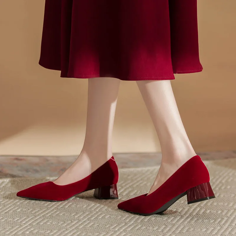 High Heels for Women 2025 New Pointed Toe Shallow Mouth Thick Heel Shoes Fashion Lady OL Office Party Shoes Sapatos Mujer 33-42