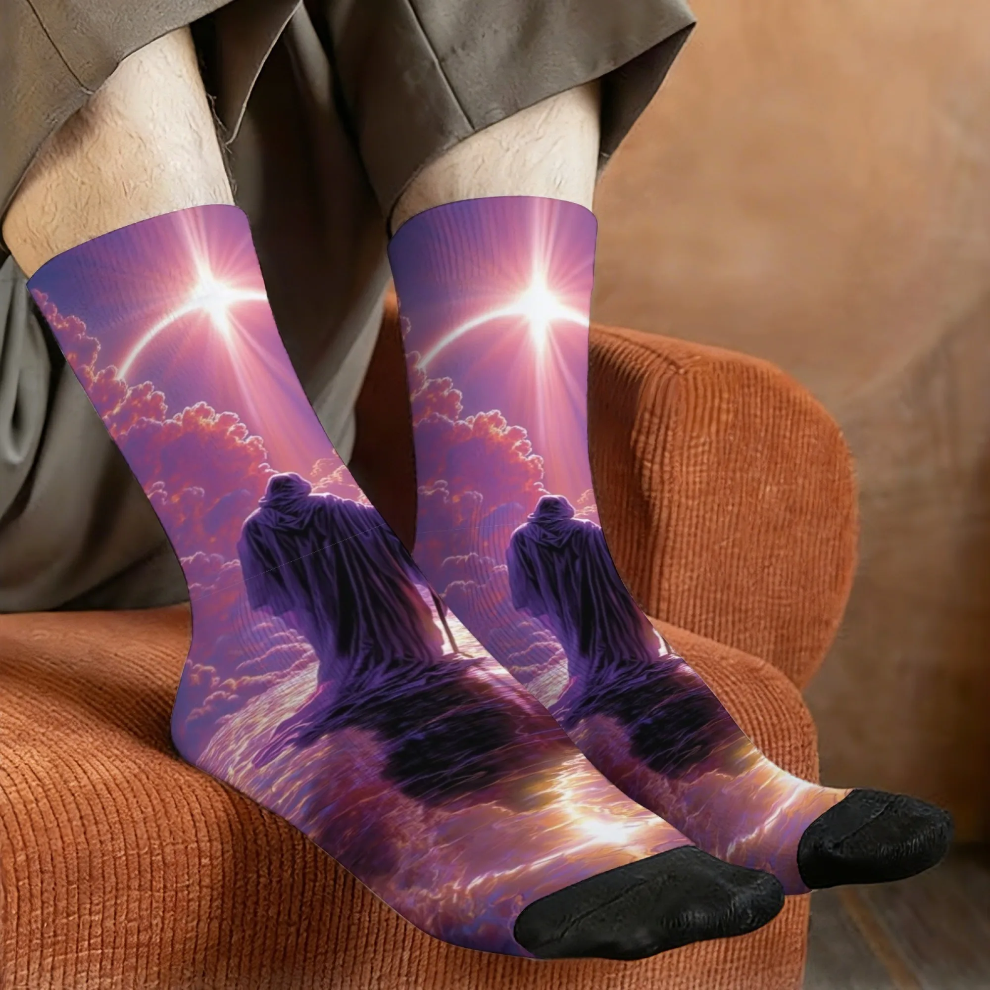 Dark fantasy Ferryman print men's socks novel style philosophical about life and death casual socks crazy party and holiday gift