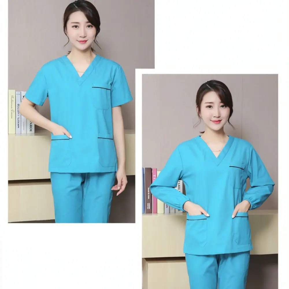 Cotton Scrub Sets Unisex Short Sleeve Professional Medical Uniforms Dental Clinic Hospital Beauty Workwear