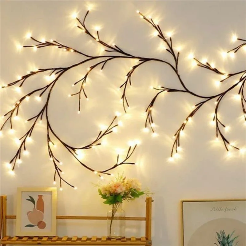 Branch lights with rattan strips, living room decoration, colorful lights, simple layout, lighting atmosphere, light string