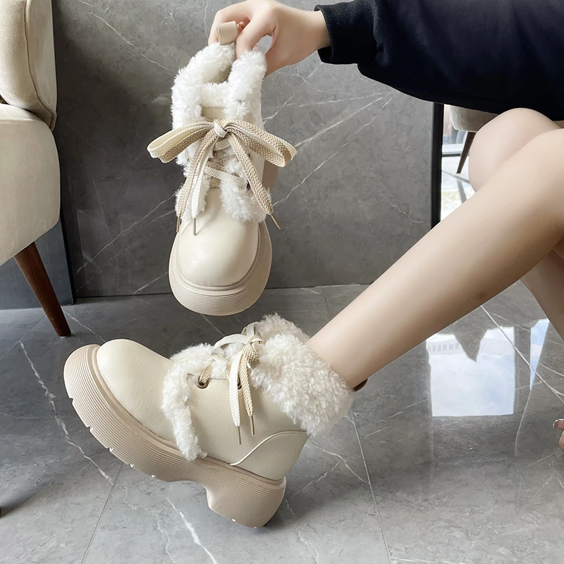 Snow Boots Women's 2026 Winter New Platform, Warm and Versatile Cute Short-leg Cotton Shoes