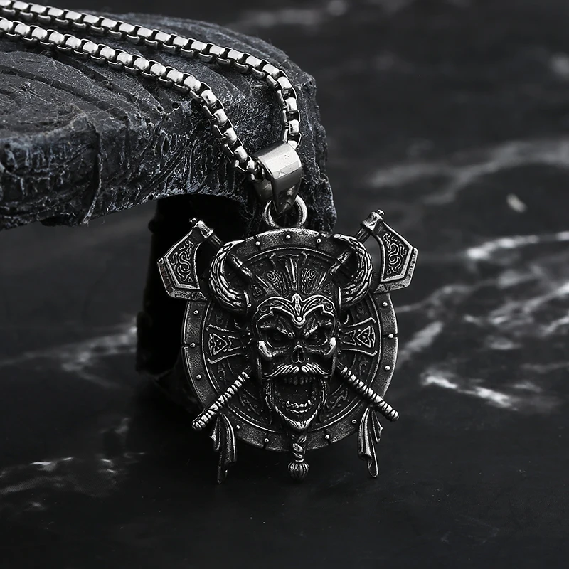Biker 2024 New Punk 316L Stainless Steel Unique Style Viking Roman Helmet Mask Knight Axe Wrrior Pendant Necklace For Man Women - view 3