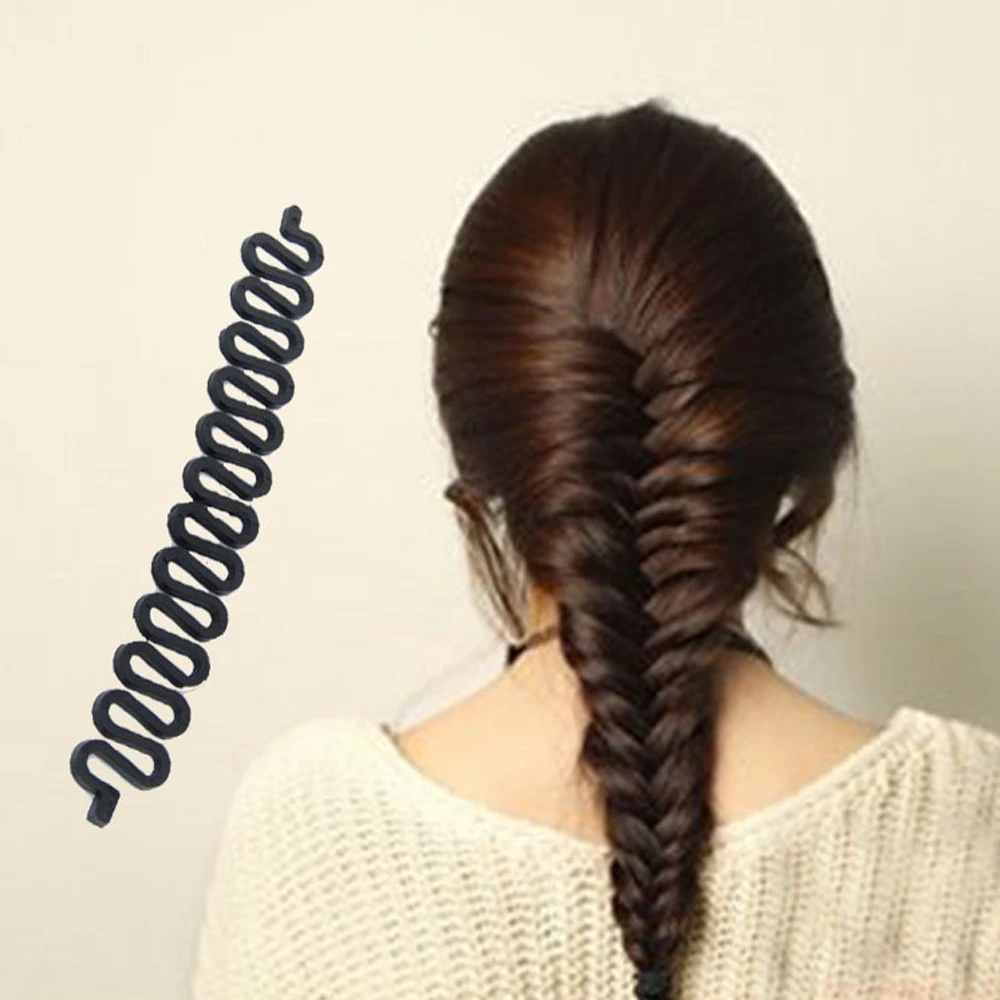 DIY Hair Braiding Twist Roller Maker Fish Bone Waves Braider Tool with Hair Clips Styling Bun Maker Accessory for Hairstyle