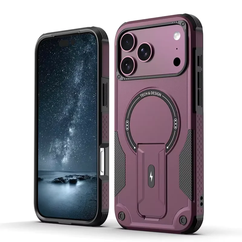 For IPhone 18 Pro Max 17 for Magsafe Magnetic 2-in-1 Heavy-duty Shock-Absorbing Armor Invisible Bracket Phone Protective Case