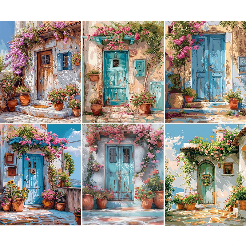 Painting By Numbers Flower in front of the door Acrylic Paint Canvas Dropshipping Portrait Family Children Photo Christmas gifts