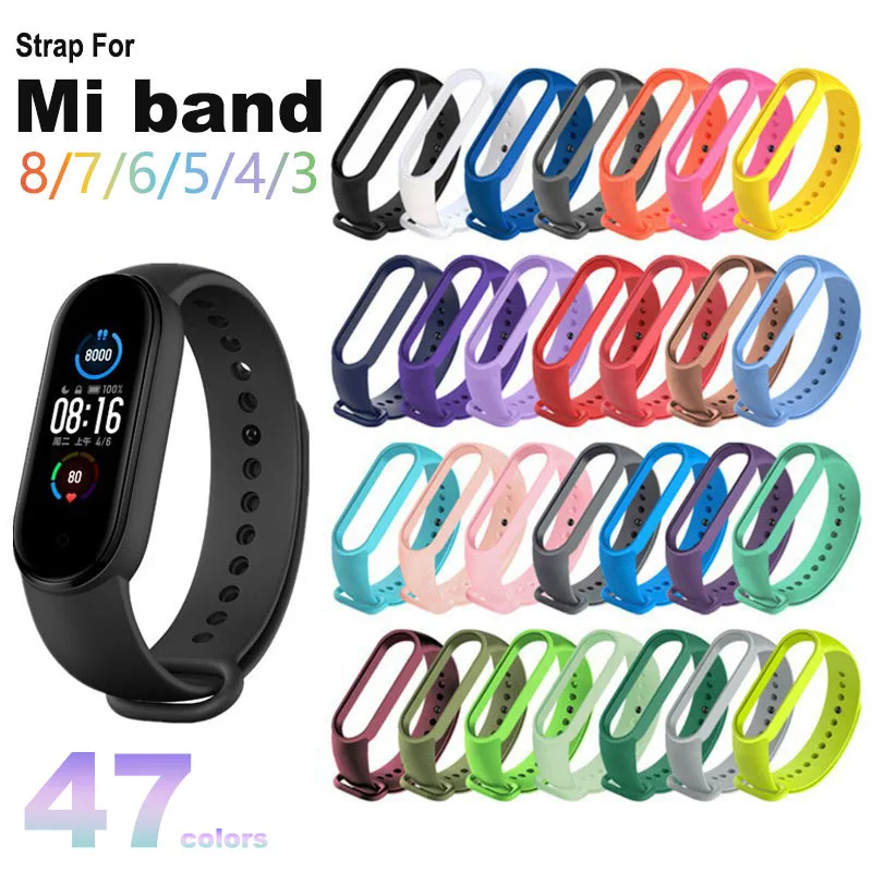 

Сменный ремешок для Xiaomi Mi Band 8 7 6 5 4 3, силиконовый смарт-браслет для Mi Band 6 5 Mi band 4, цветной браслет