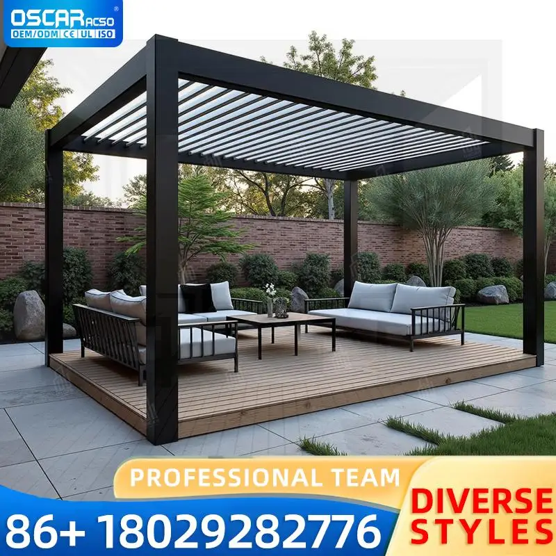 

3x3 м водонепроницаемая электрическая беседка с открытым/закрытым крыхом и деревянными/алюминиевыми рамами для патио, заднего двора, у бассейна, Luxu