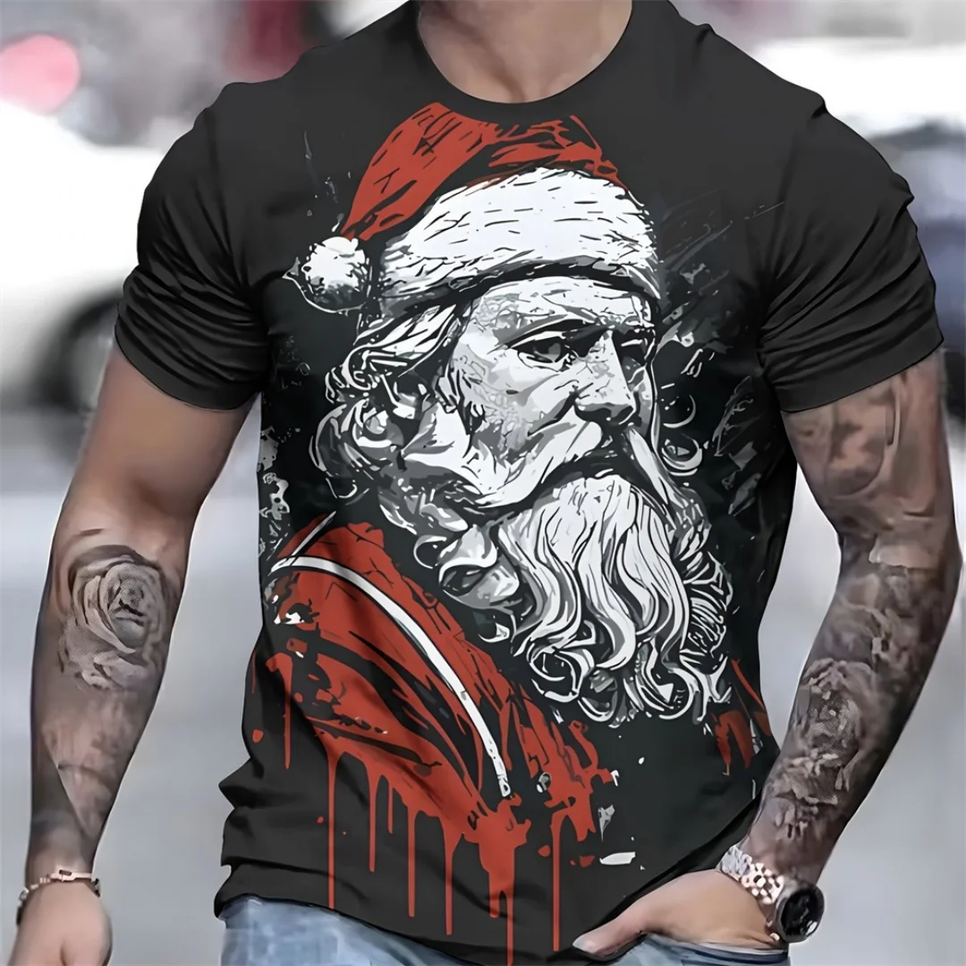 

Men's T-Shirt Santa Claus 3D Printed Funny Short Sleeve Tops Leisure Breathable Crew Neck Oversized Street Hip Hop Men Clothing
