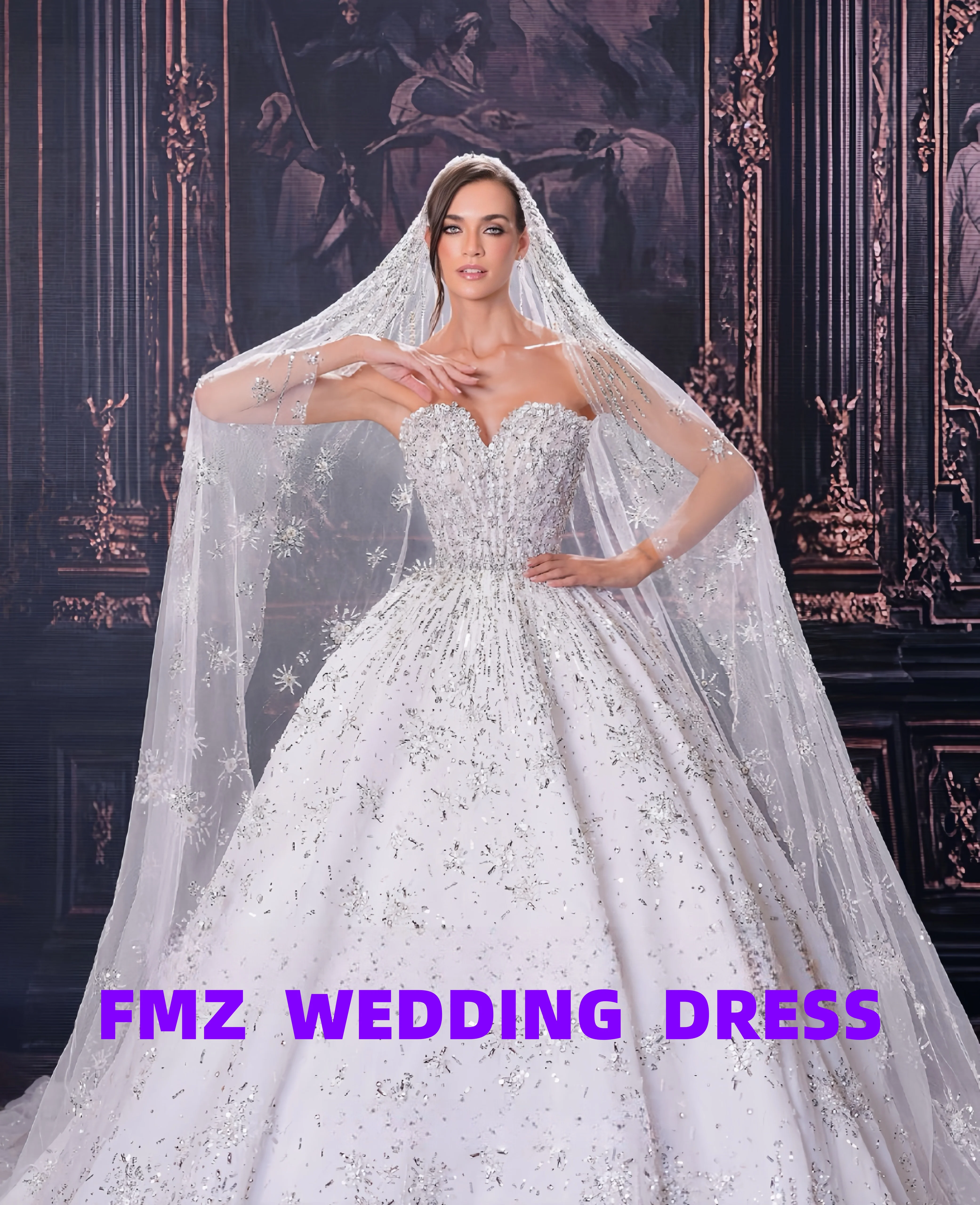 Personnalisé col doux sans manches robe de bal perlée luxe robes de novia robe de mariée vestidos para muje robe de mariée