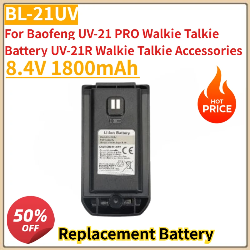8.4V 1800mAh BL-21UV for Baofeng UV-21 PRO Walkie Talkie Battery UV-21R Walkie Talkie Accessories Support Type-C Direct Charging