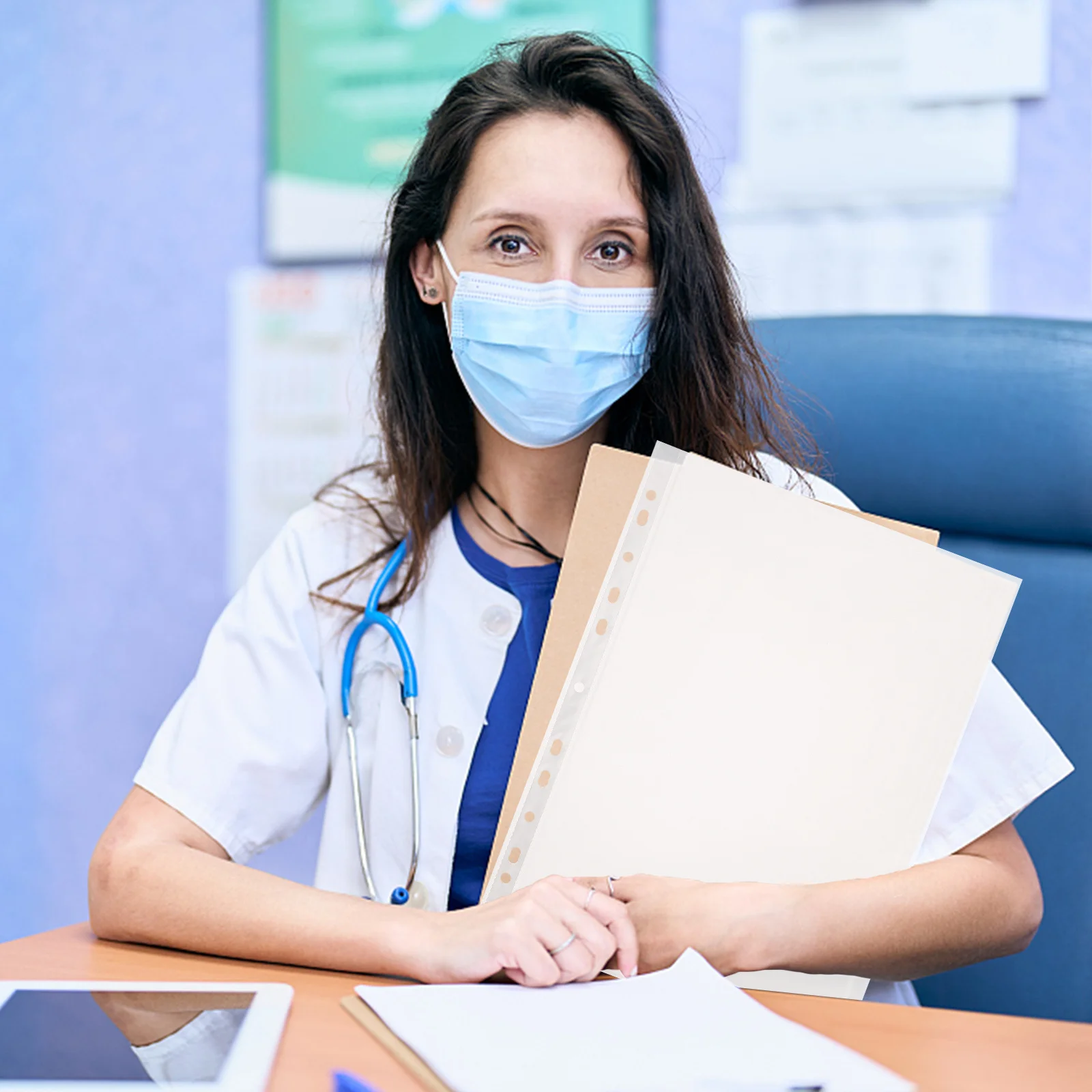 

100Pcs Binder Pockets Transparent File Protectors Wear-Resistant Document Folders for Office School Work Study