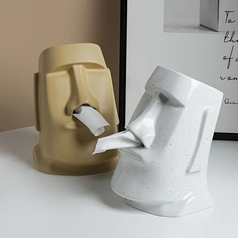 Ceramic Stone Statue Tissue Box Holder - Decorative Desktop  for  Kitchen Bedroom - Unique Creative Design, Elegantly Enhances L