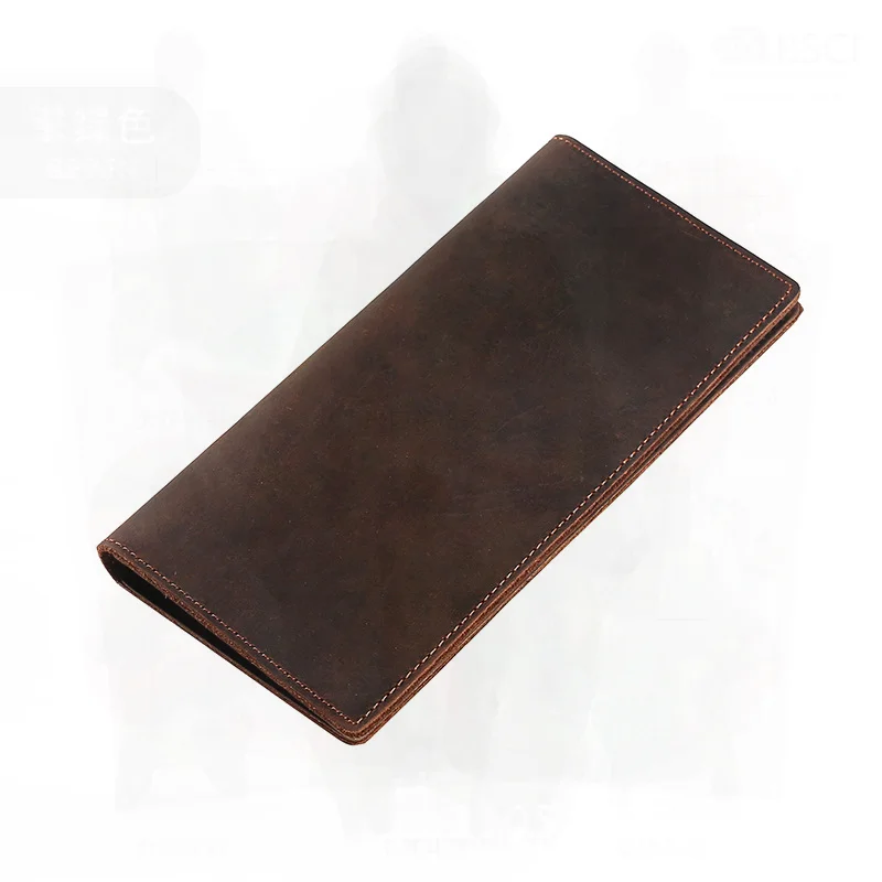 Men's Long Retro Mad Horse Genuine Leather Tri-Fold Business Wallet Top Layer Cowhide Hand-Held Bag Breathable Daily Use