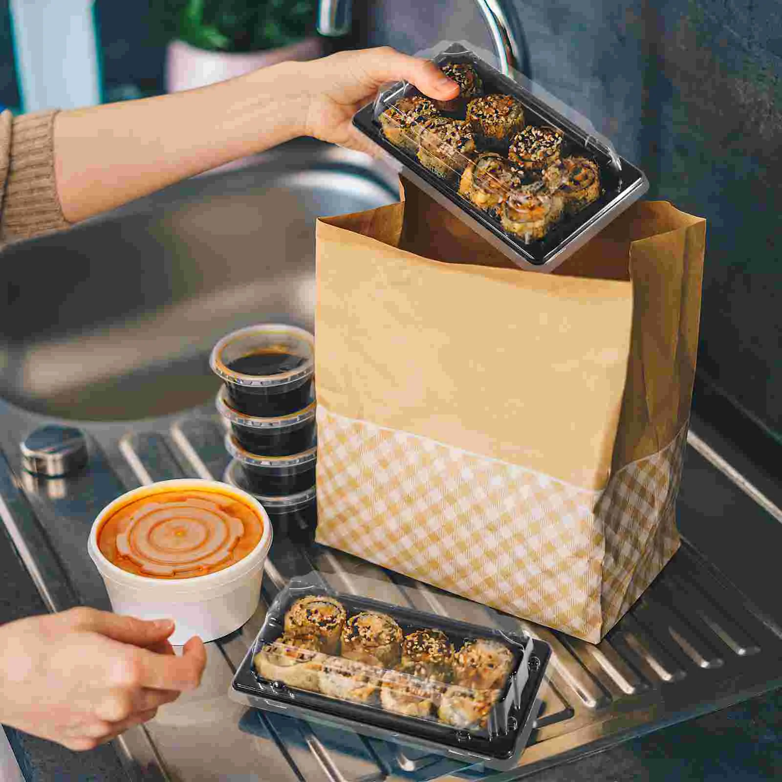 100pcs Sushi Box Packing Boxes Take Out Food Containers with Lids Packaging Bakery Takeout Disposable