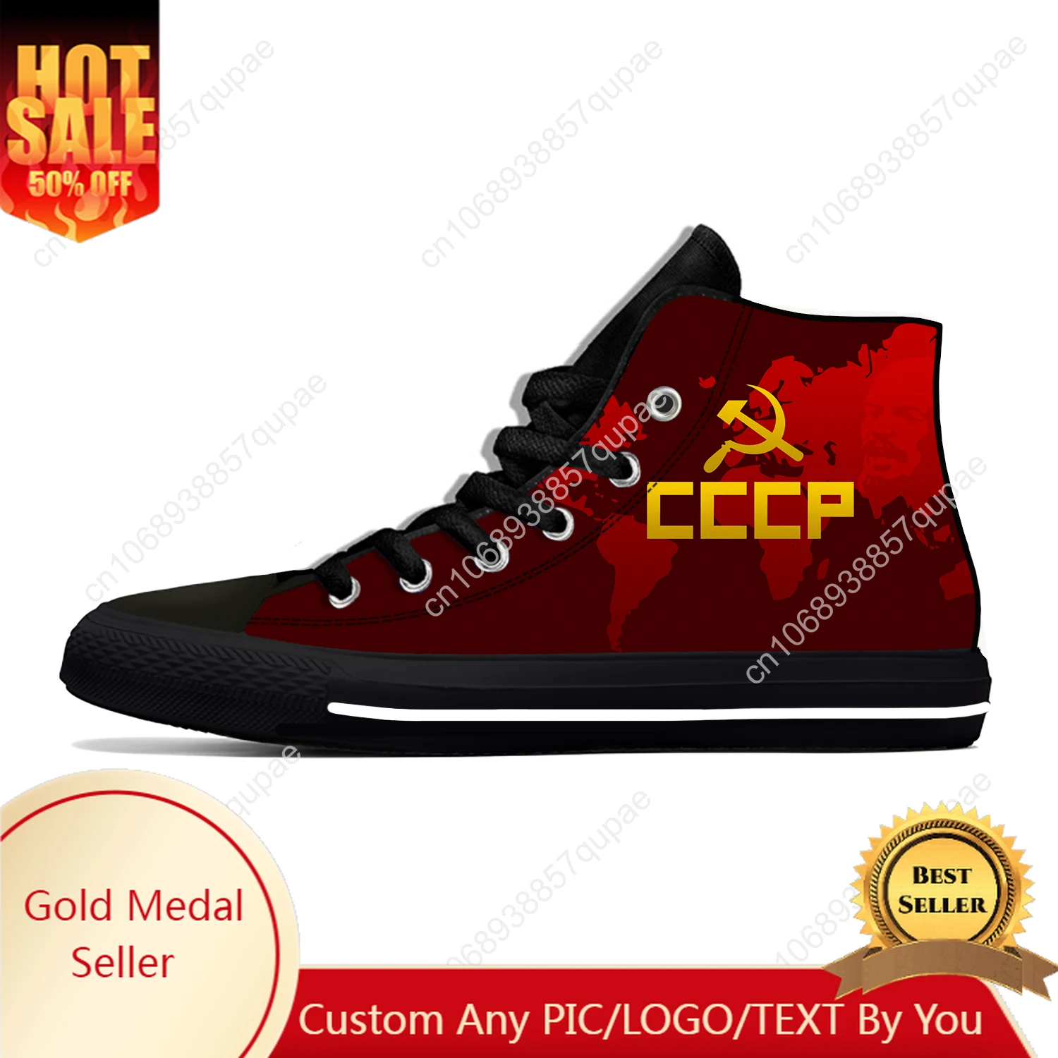 

CCCP Russian Russia USSR Soviet Union Cool Funny Casual Cloth Shoes High Top Lightweight Breathable 3D Print Men Women Sneakers