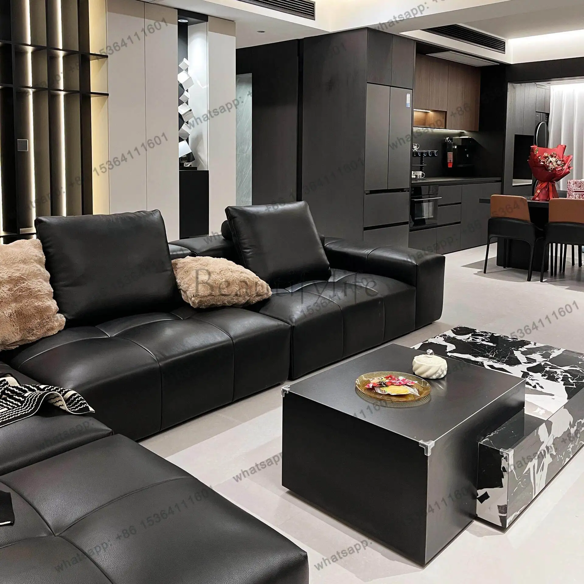 Italian light luxury minimalist natural marble coffee table simple style