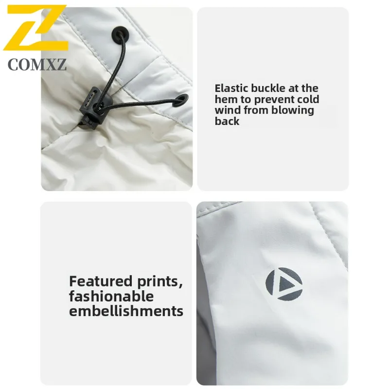 COMXZ معطف مبطن سميك خفيف الوزن مع غطاء للرأس للتزلج سترة شتوية مريحة بلون سادة مبطنة بالقطن ملابس رجالية