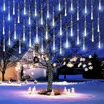Décor de noël en plein air 32/24/16/8 Tubes, guirlande lumineuse de pluie de météores, éclairage de chute de pluie, décorations de fête de jardin